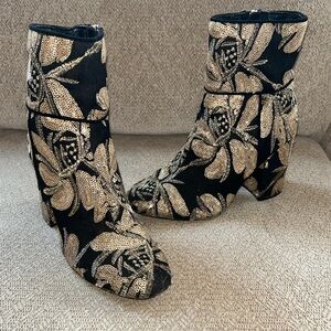 Steve Madden Black and Gold Embroidered Ankle Boots Festival Bling